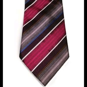 BORRELLI Hand Stitched Magenta Striped Neck Tie 58” X‎ 3.75”